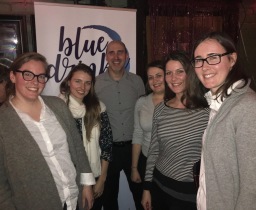 Blue Drinks Toronto organizers with Gord Mitchell, RC Harris Water plant general manager, at a pub talk (February 2018)